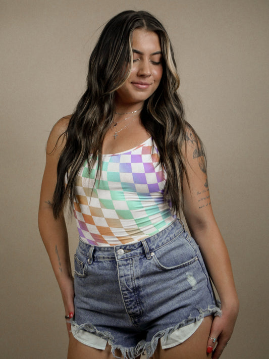 Multi Color Checkered Bodysuit