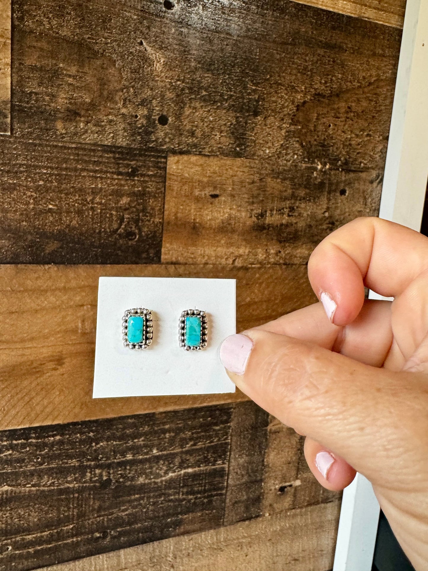 Rectangle Stud kingman turquoise earrings