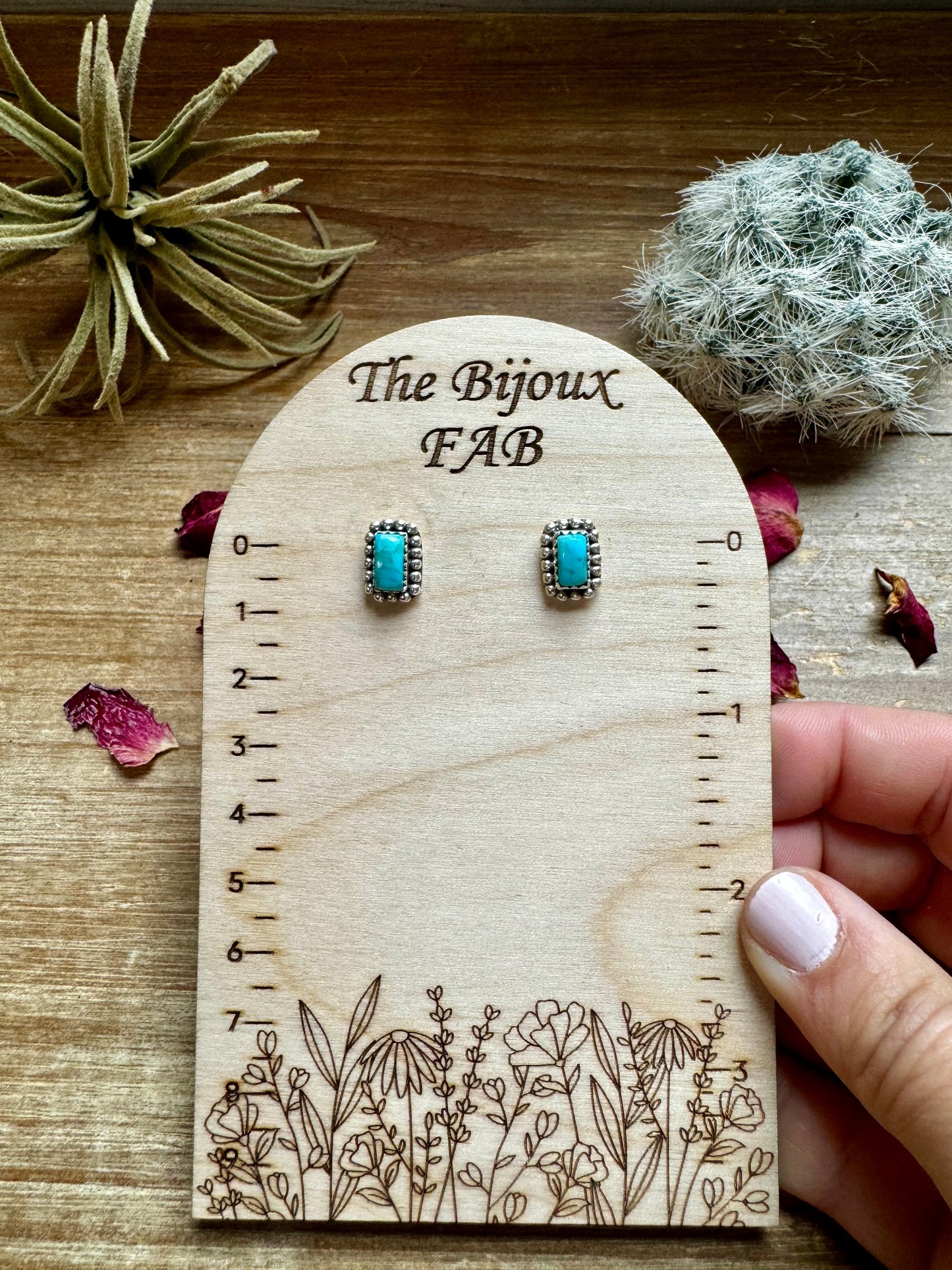 Rectangle Stud kingman turquoise earrings