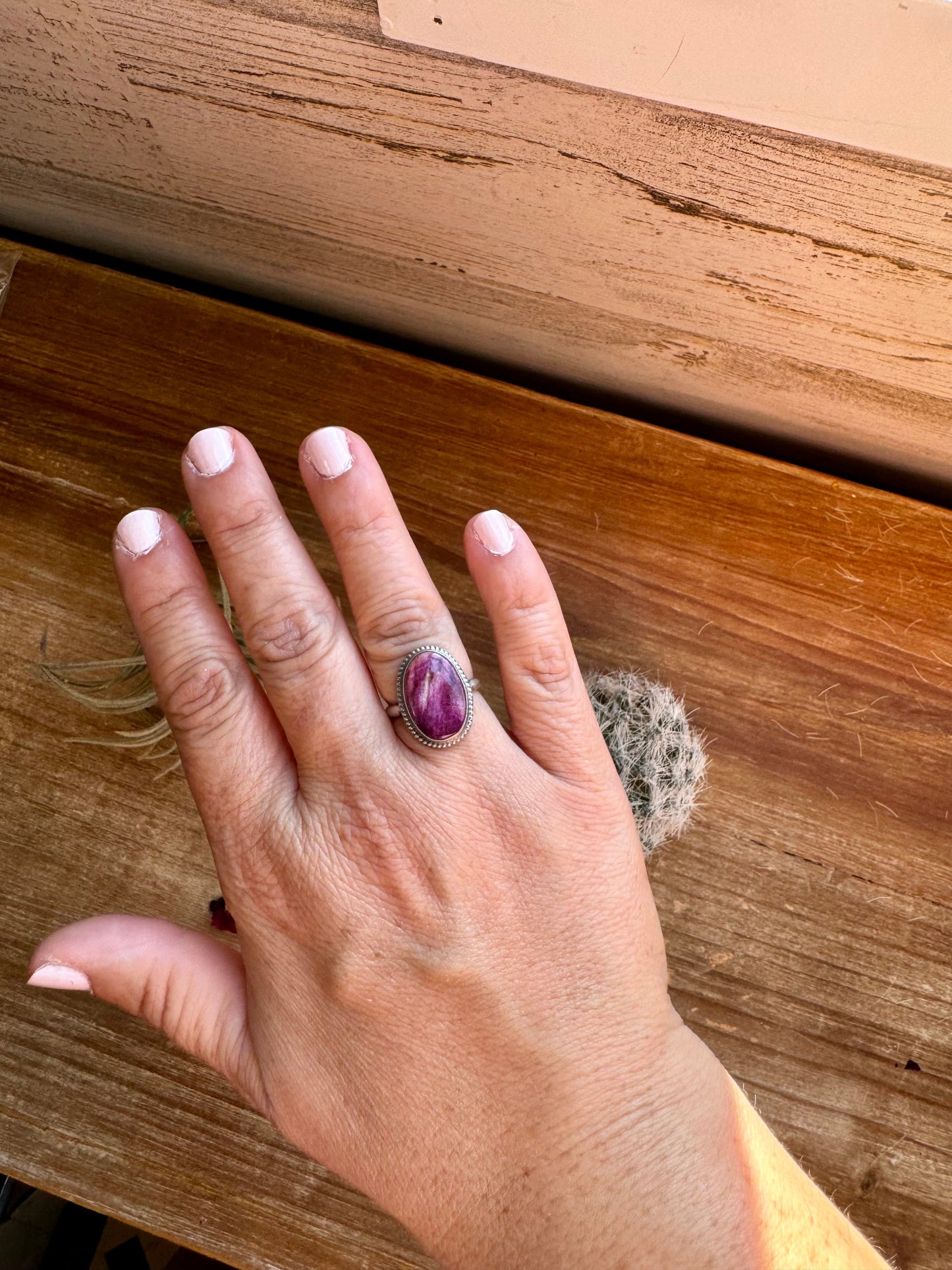 Ring size 7 - purple spiny and sterling silver