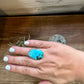 Oval Ring- adjustable- Kingman turquoise ring and sterling silver