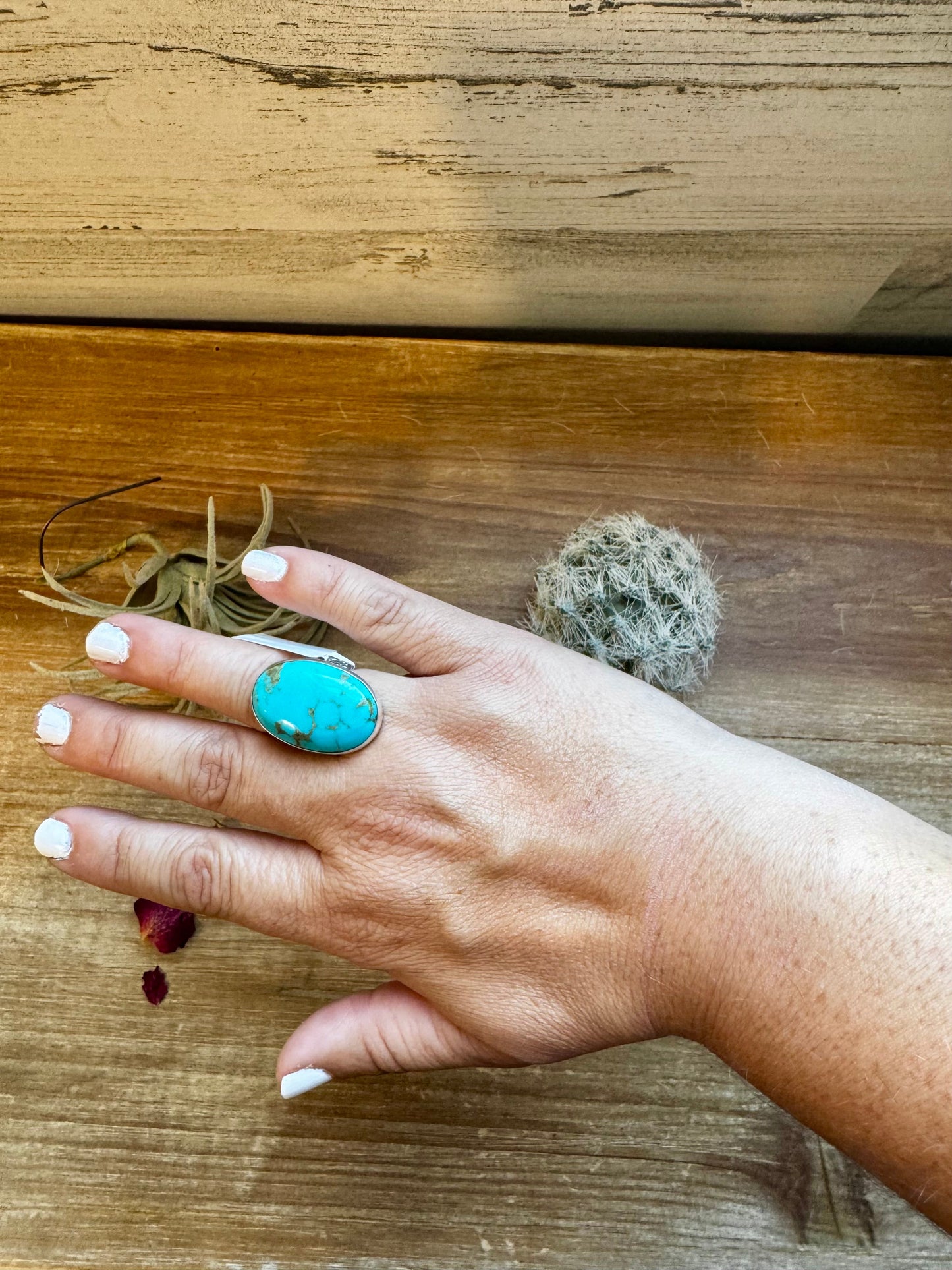 Oval Ring- adjustable- Kingman turquoise ring and sterling silver