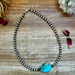 16 inch 6 mm Sterling Silver Pearls necklace and oval turquoise