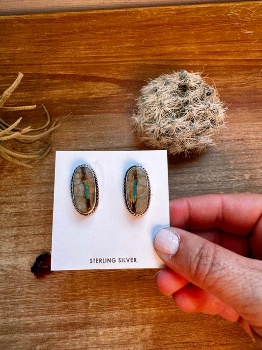 Royston Turquoise long stud earrings green and blue