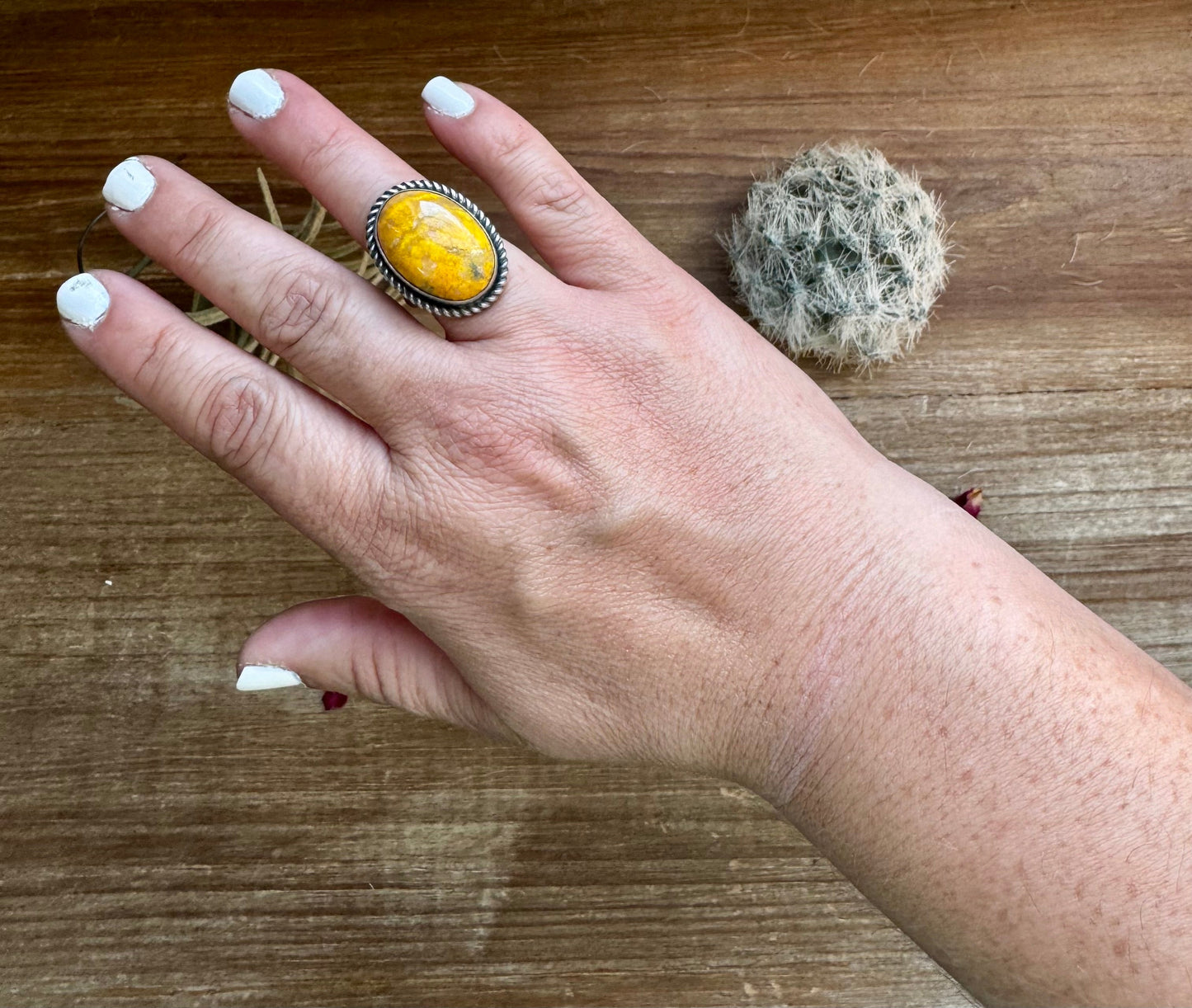 Round Ring - size 6 - sterling silver with bumblebee jasper