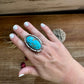 Big oval Ring- adjustable- Kingman turquoise ring and sterling silver