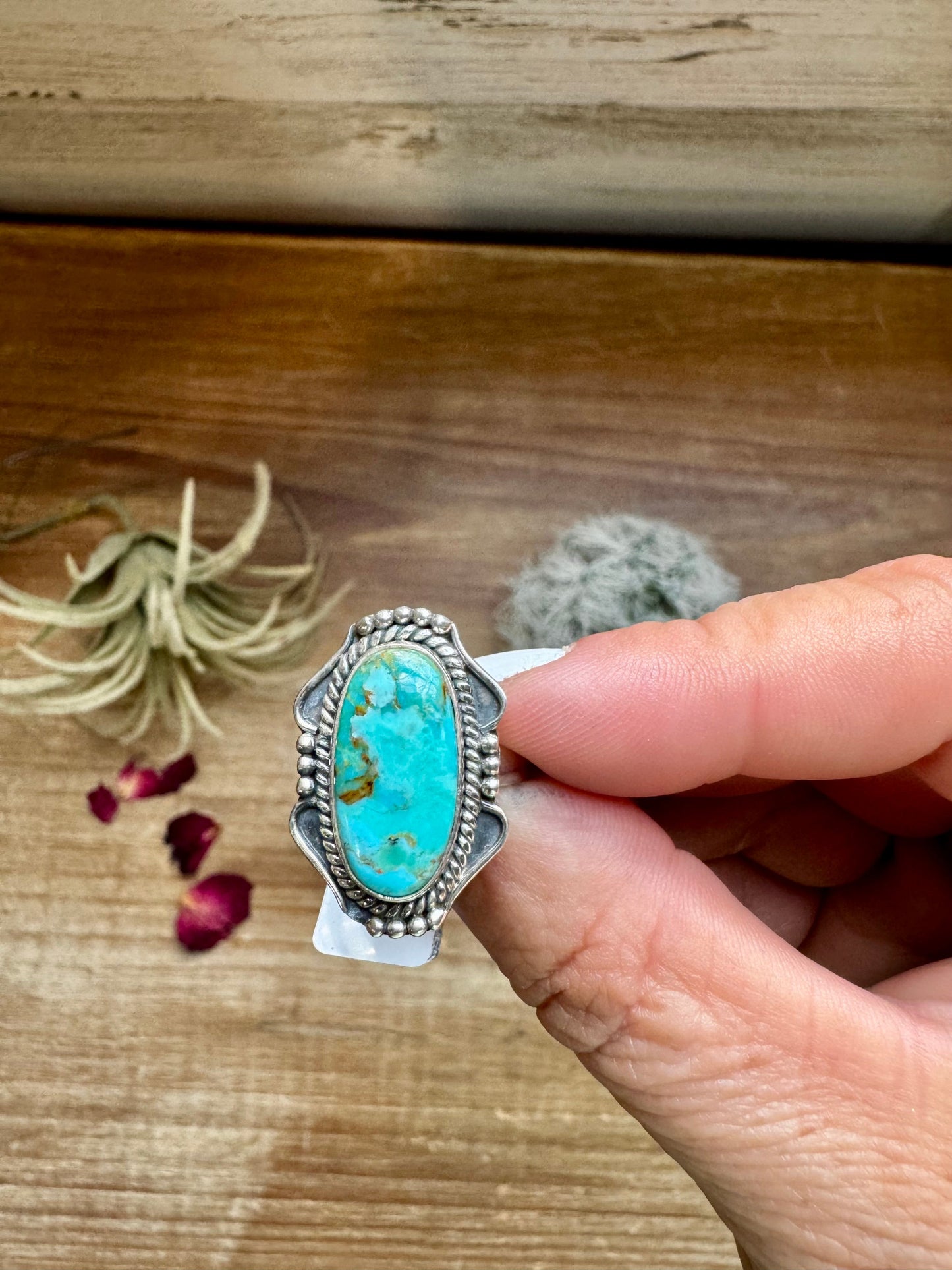 Oval Ring- Size 7 -Kingman turquoise ring and sterling silver