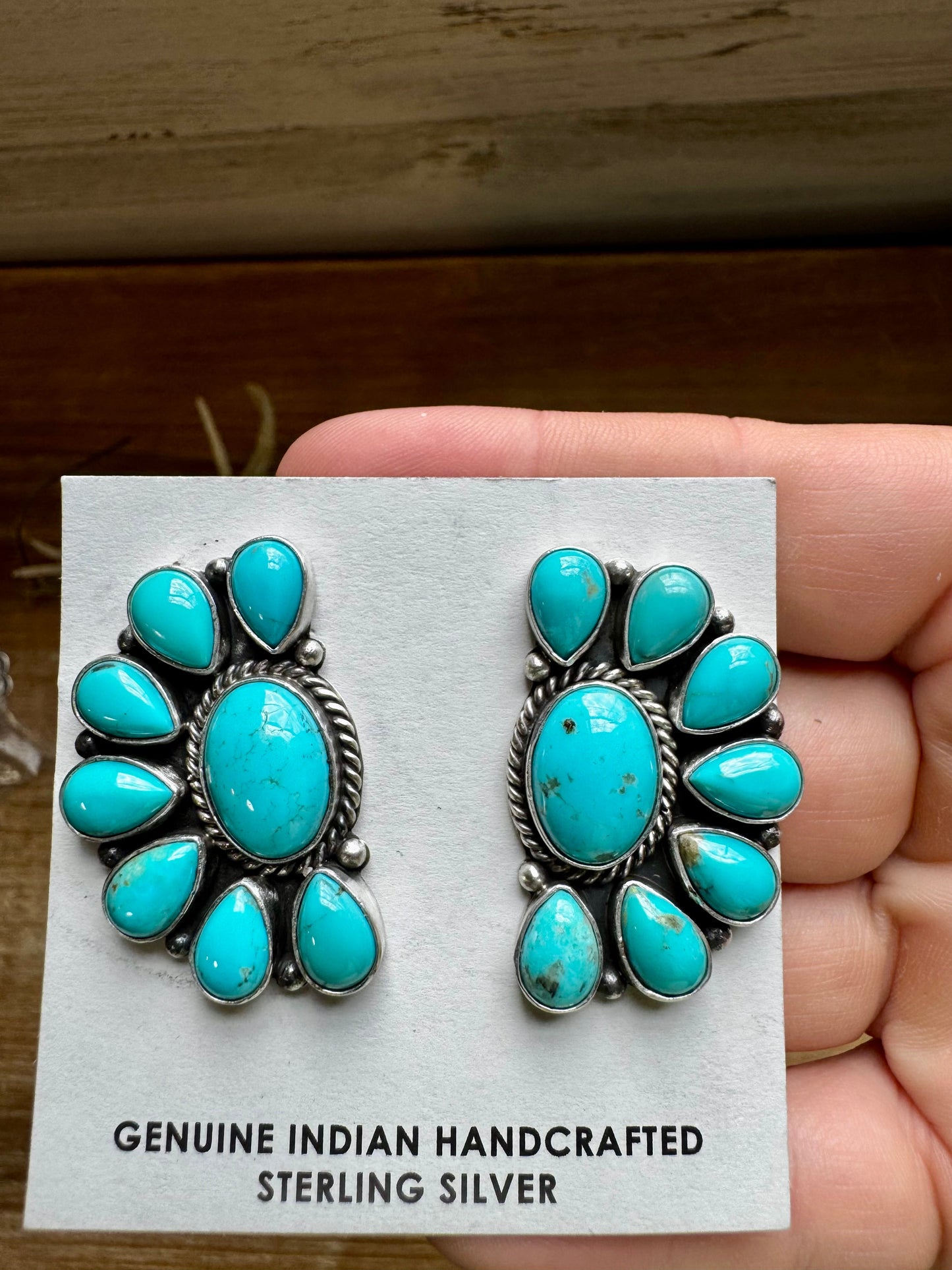 Big Cluster earrings stud - sterling silver and turquoise