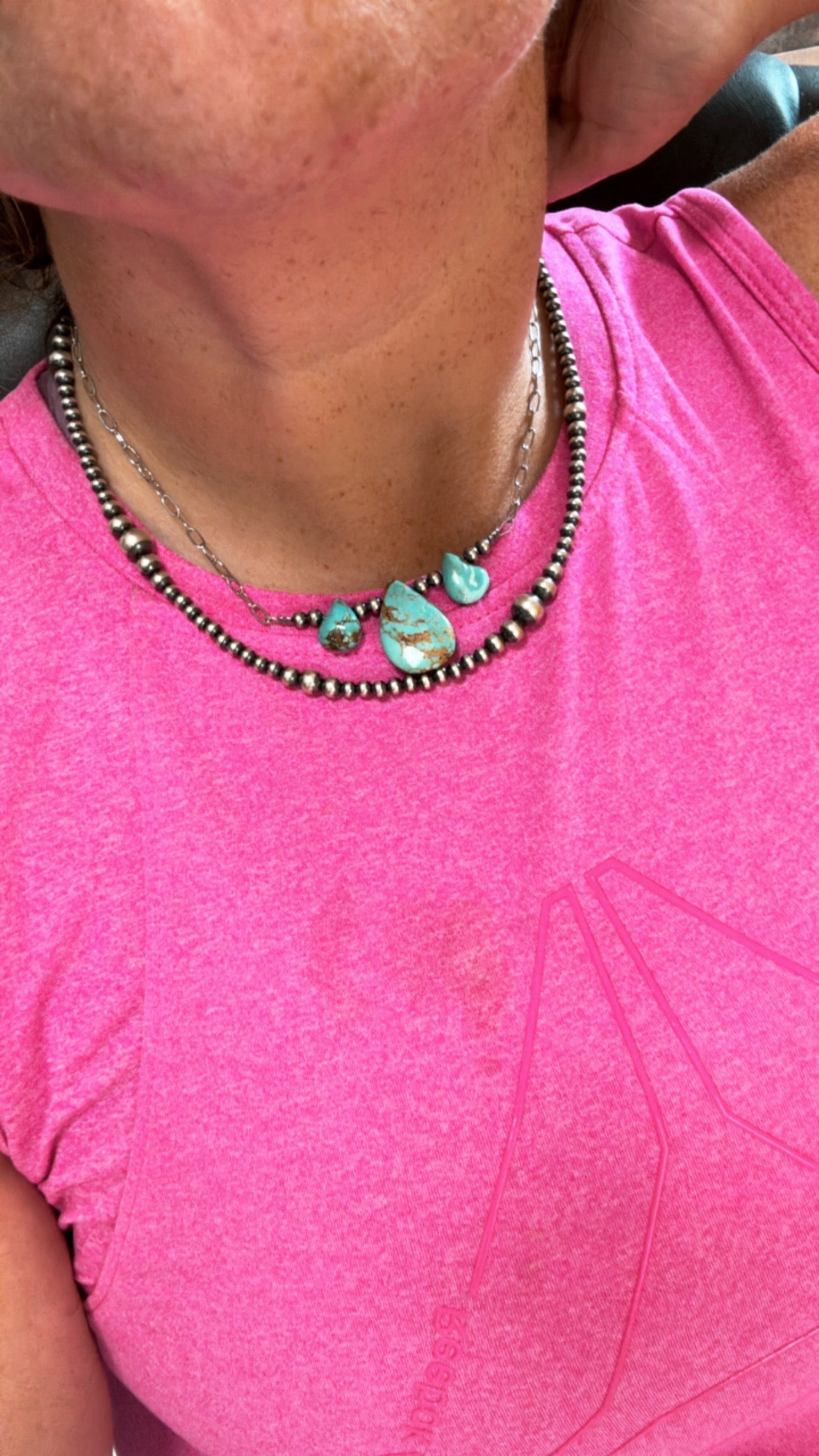 14 inch turquoise and sterling silver pearl on paperclip chain