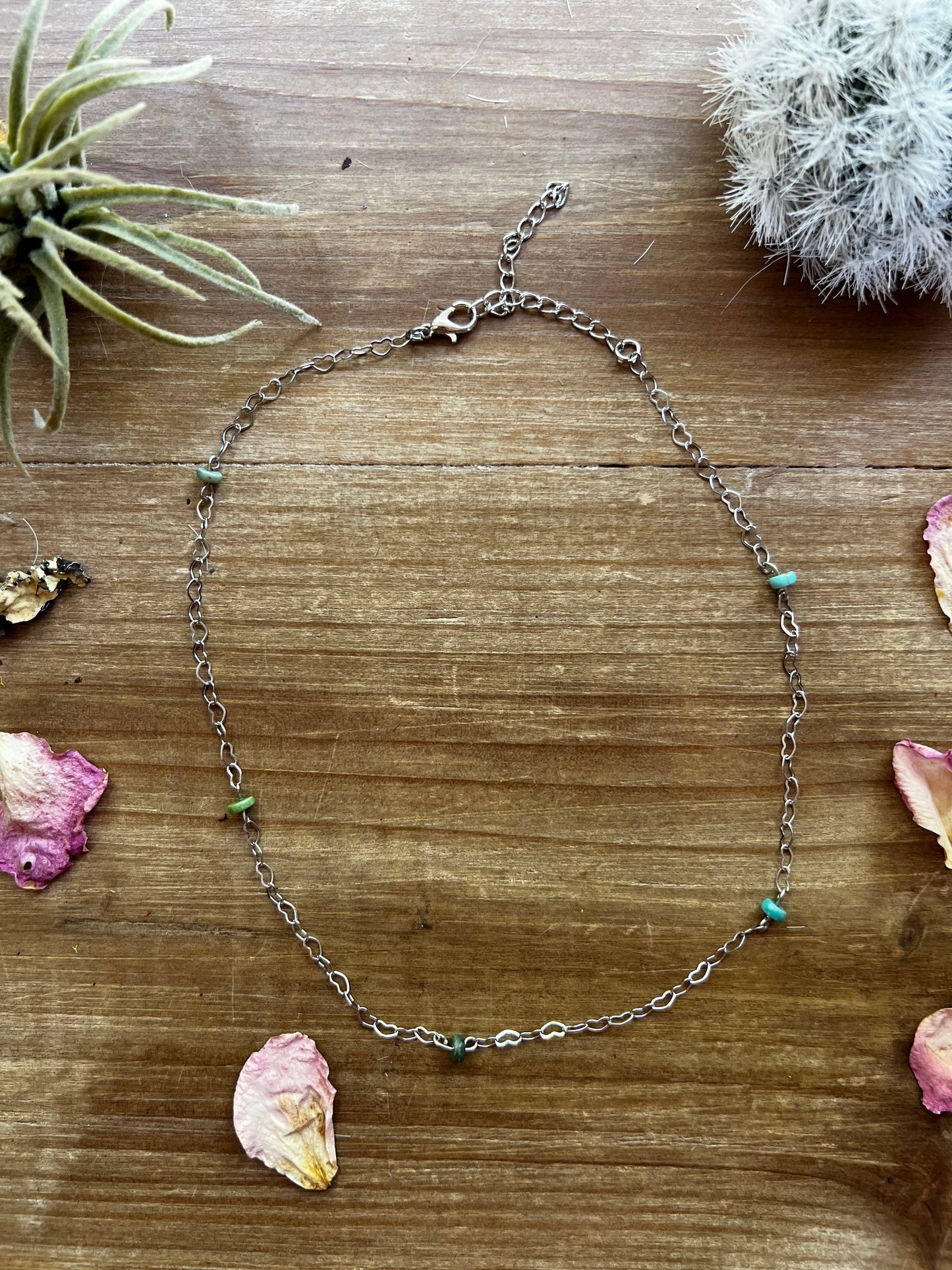American turquoise choker with heart shape chain