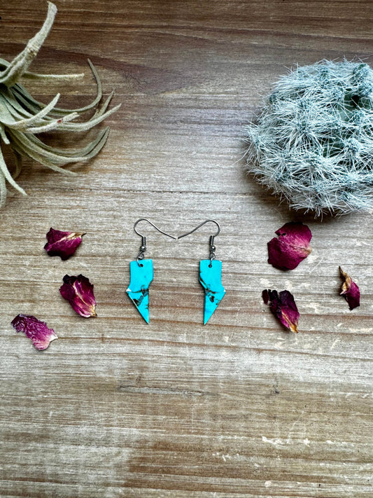 Turquoise thunder bolt slab earrings