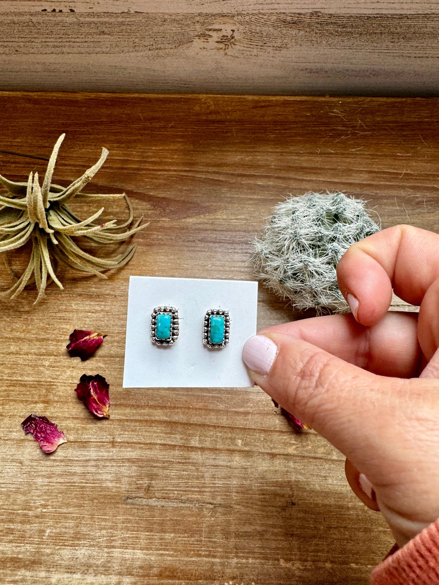 Rectangle Stud kingman turquoise earrings