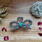 Pearl and turquoise magnesite bead bow hair clips