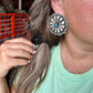 Bigger Round Sterling silver stud earrings with turquoise