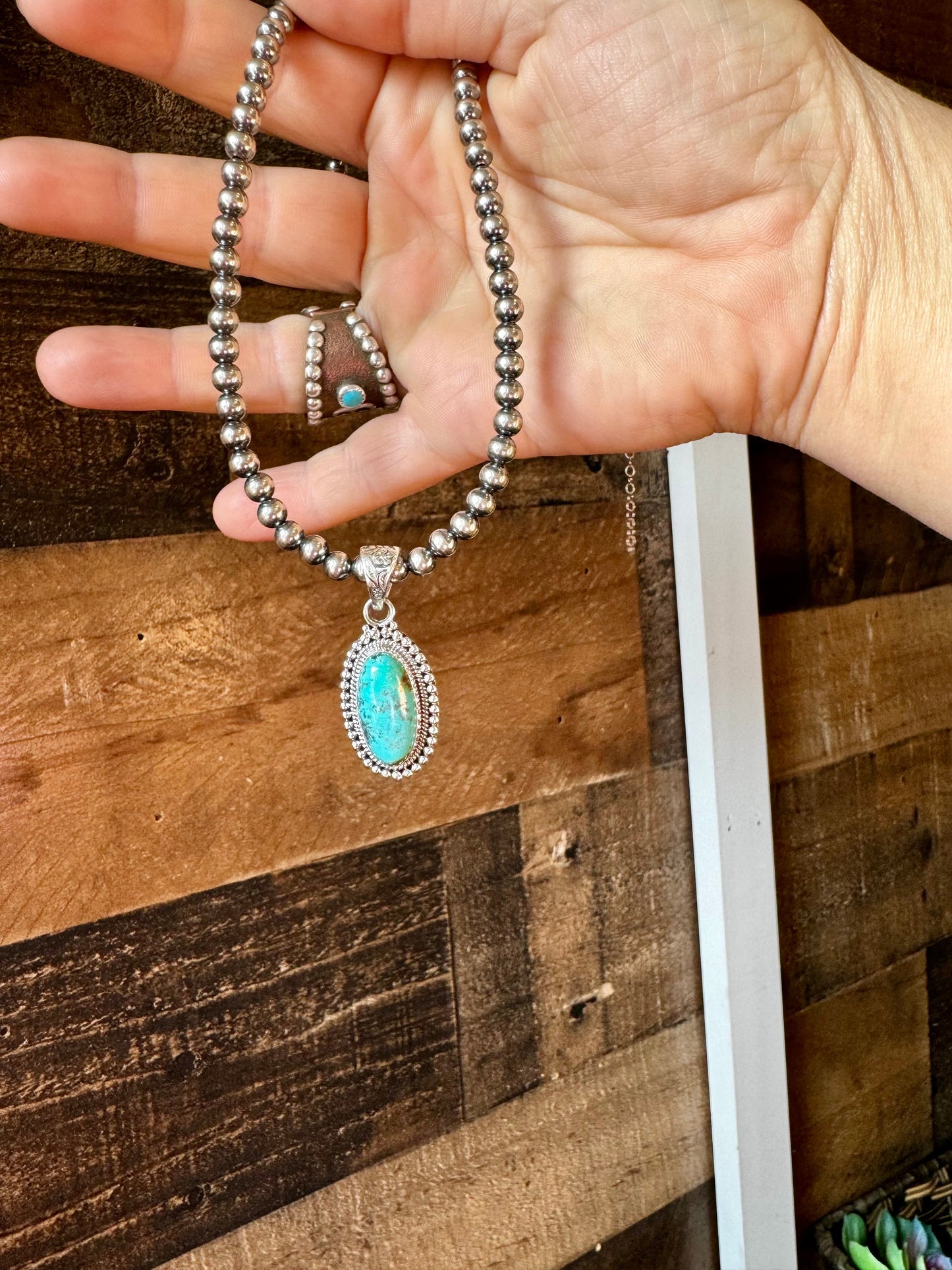 Pendant - long turquoise stone