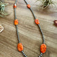 24 inch sterling silver pearls necklace with orange spiny