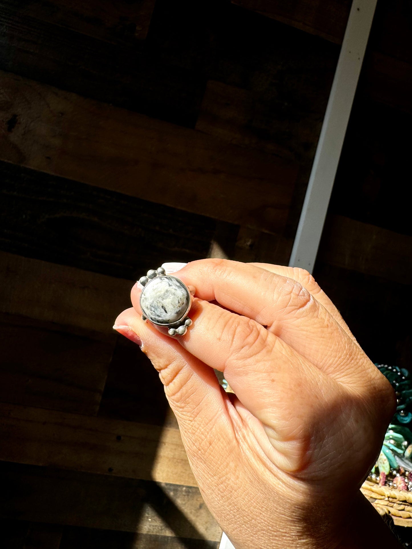 Ring size 8 -white buffalo and sterling silver