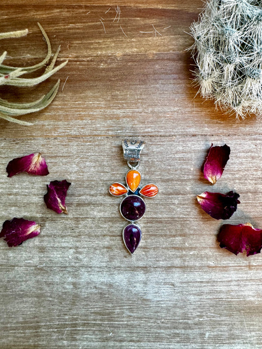 Pendant - sterling silver with purple and orange spiny