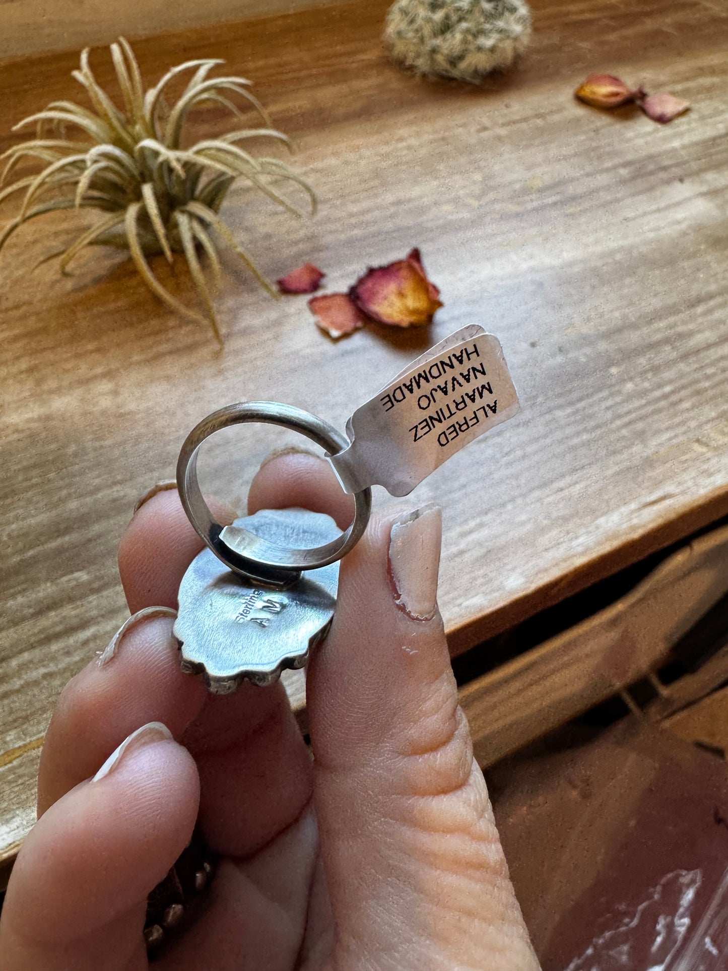 Oval ring - Adjustable- White Buffalo Ring & sterling silver