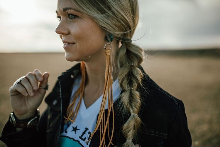 Real Turquoise Stone & Long Leather Earrings