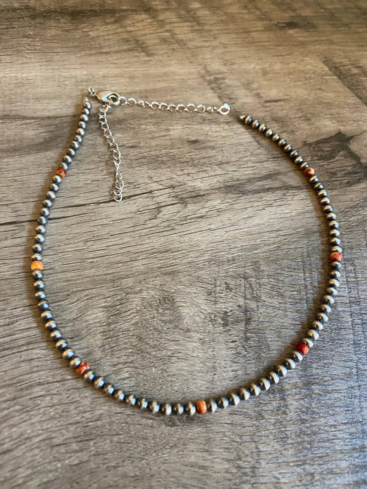 4 mm Navajo pearl choker with spiny oyster