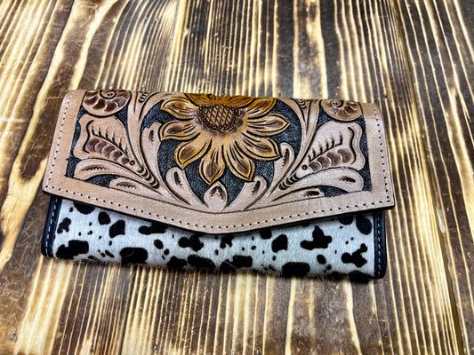 Tooled sunflower wallet
